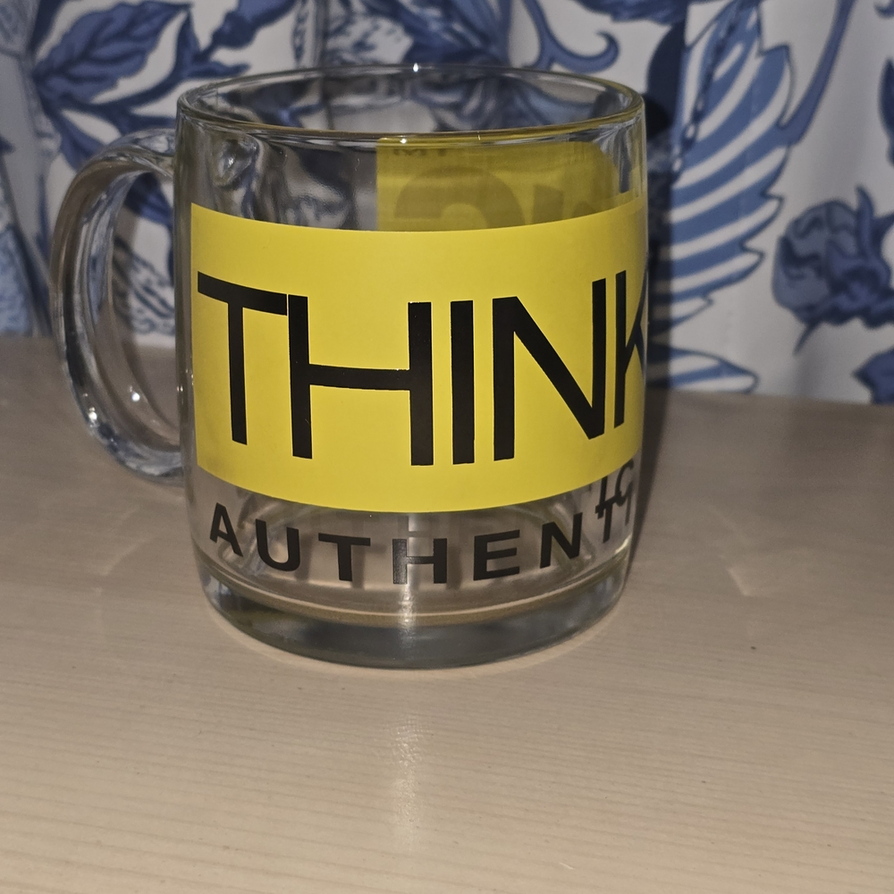K-BIG Authentic Brand Clear Glass Coffee Mug Yellow Logo Modern Minimalist